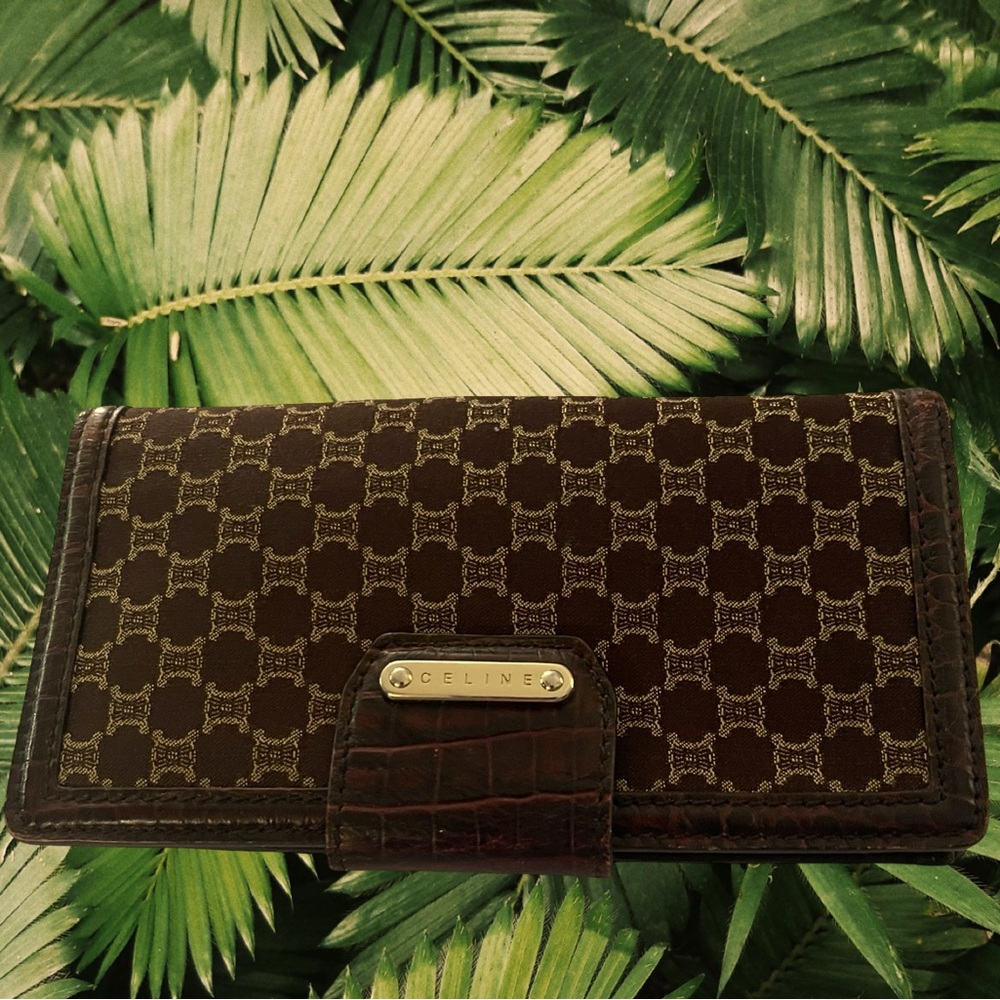 Vintage Celine Macadam Crocodile Leather Long Wallet